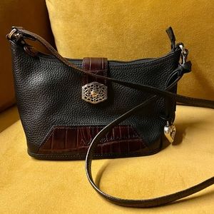 Vintage Brighton Black Leather & Brown Croc Embossed Crossbody Bag Purse